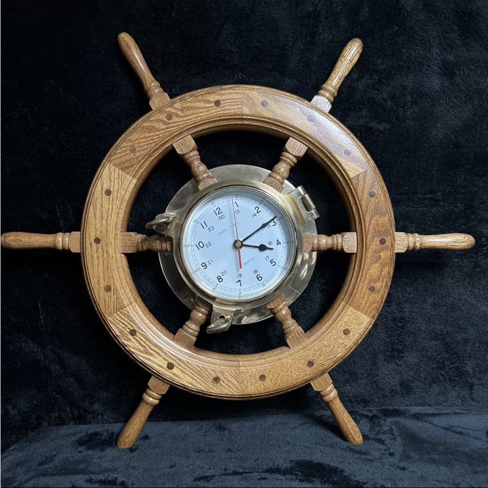 Nautical Wooden Ship Wheel Wall Clock